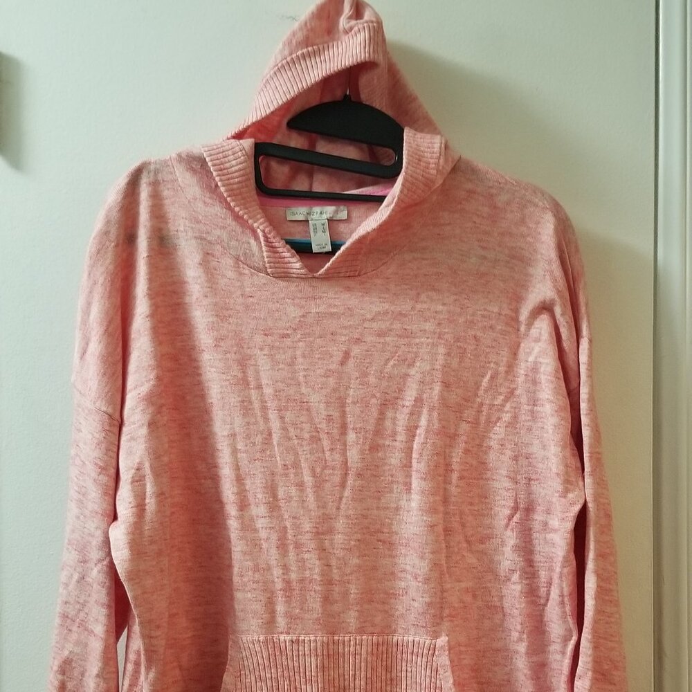Isaac Mizrahi 3/4 sleeve hooded kangaroo packet sweater
